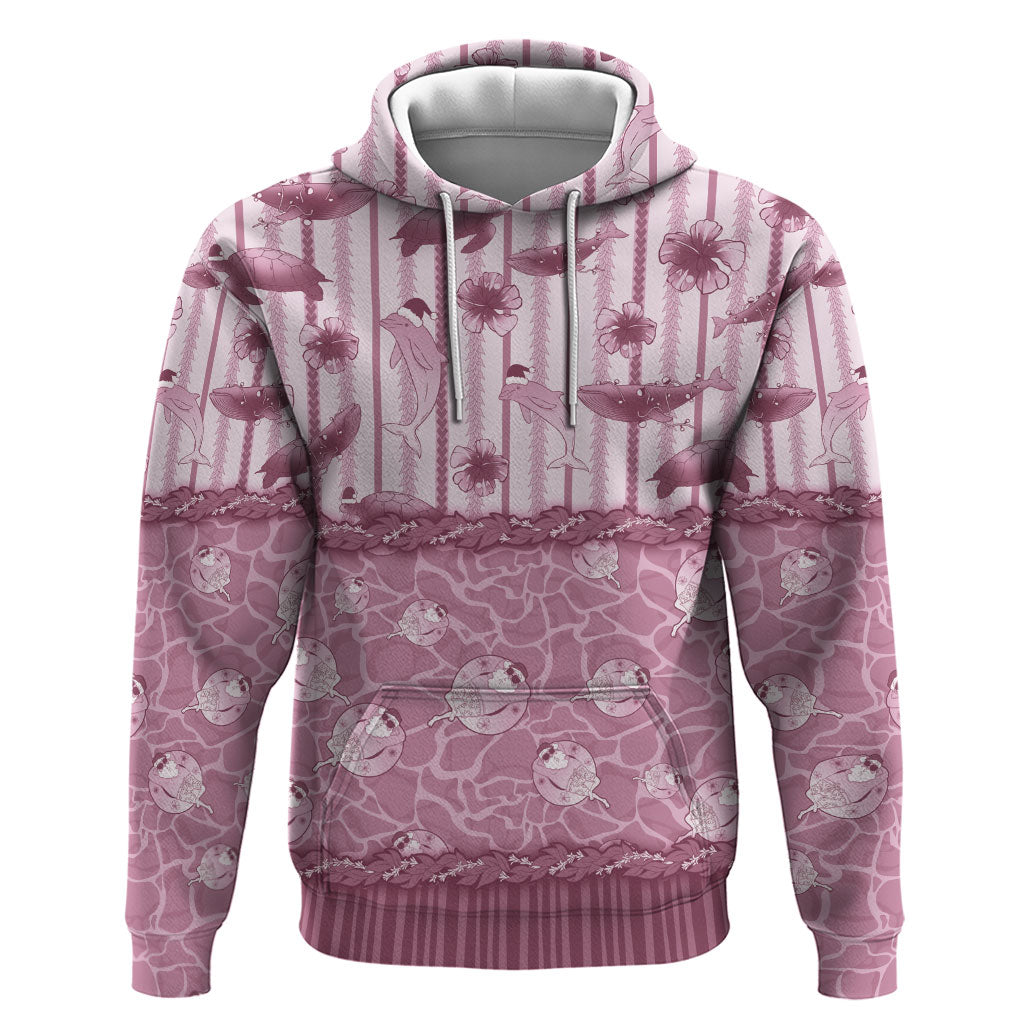 Hawaii Christmas In July Zip Hoodie Dusty Pink Mele Kalikimaka Sea Animals