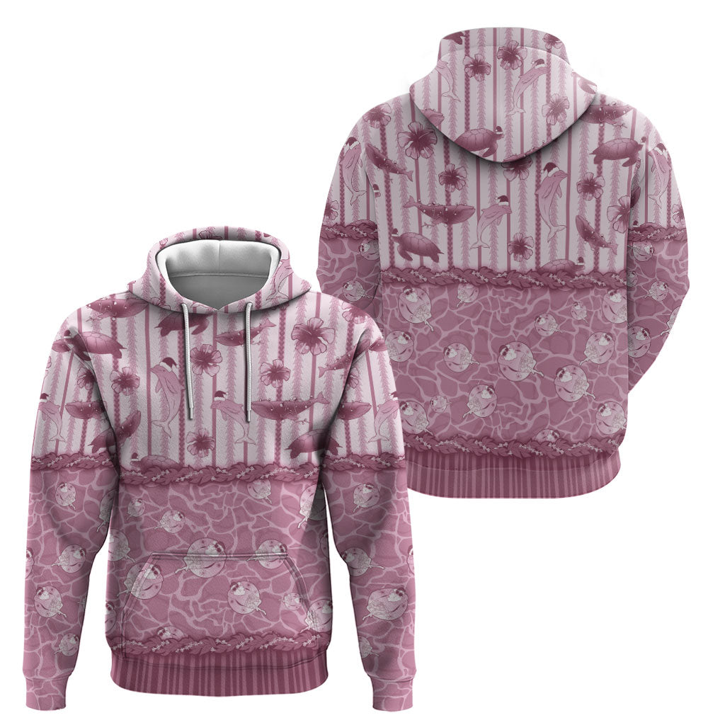 Hawaii Christmas In July Zip Hoodie Dusty Pink Mele Kalikimaka Sea Animals