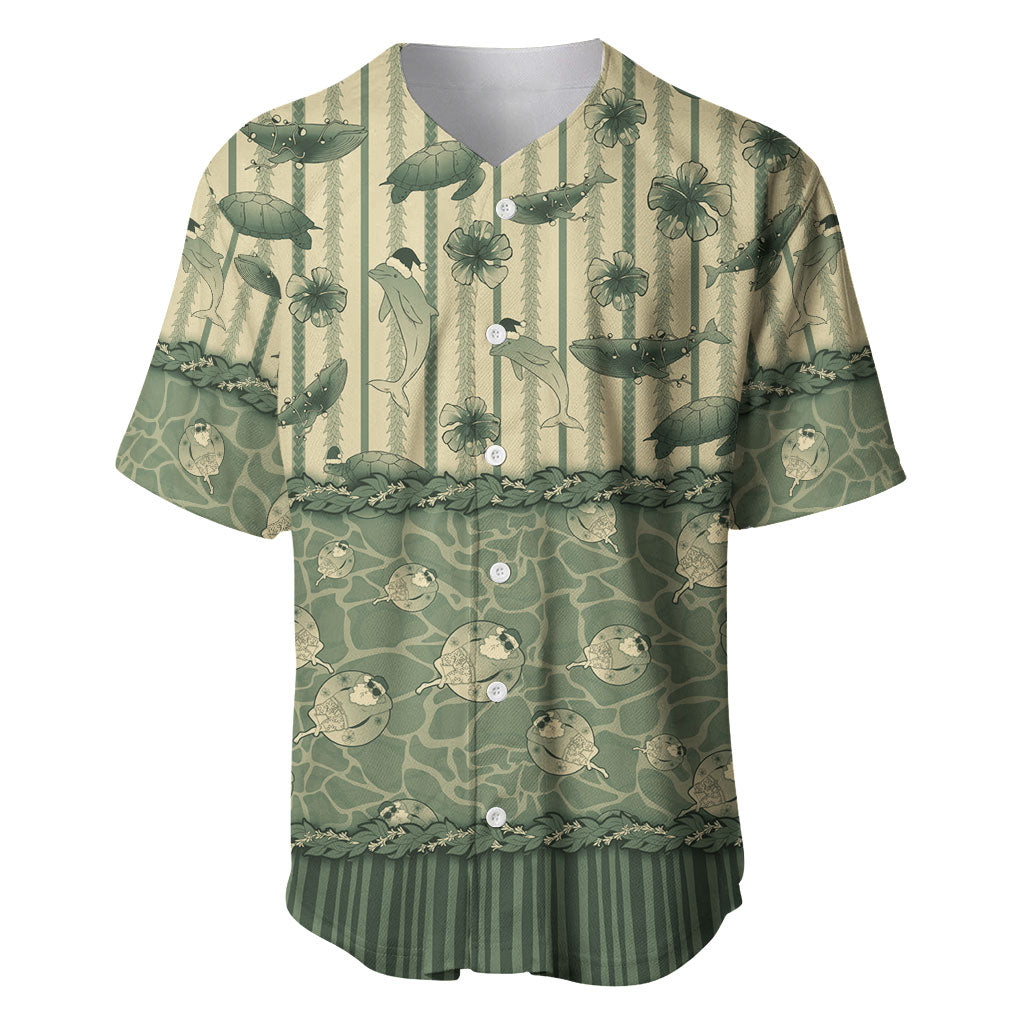 Hawaii Christmas In July Baseball Jersey Olive Green Mele Kalikimaka Sea Animals DT05 Green - Polynesian Pride