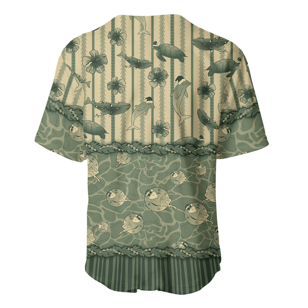 Hawaii Christmas In July Baseball Jersey Olive Green Mele Kalikimaka Sea Animals DT05 - Polynesian Pride