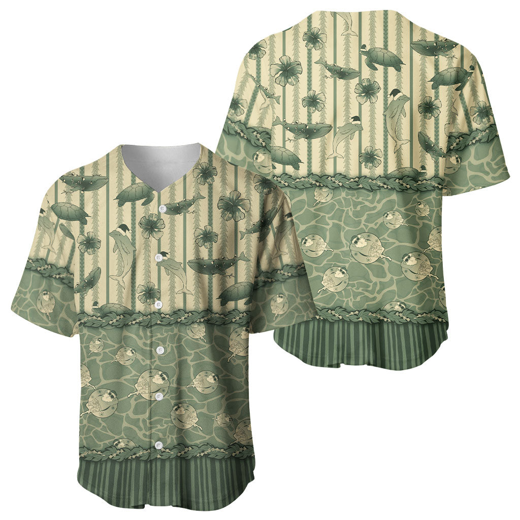 Hawaii Christmas In July Baseball Jersey Olive Green Mele Kalikimaka Sea Animals DT05 - Polynesian Pride
