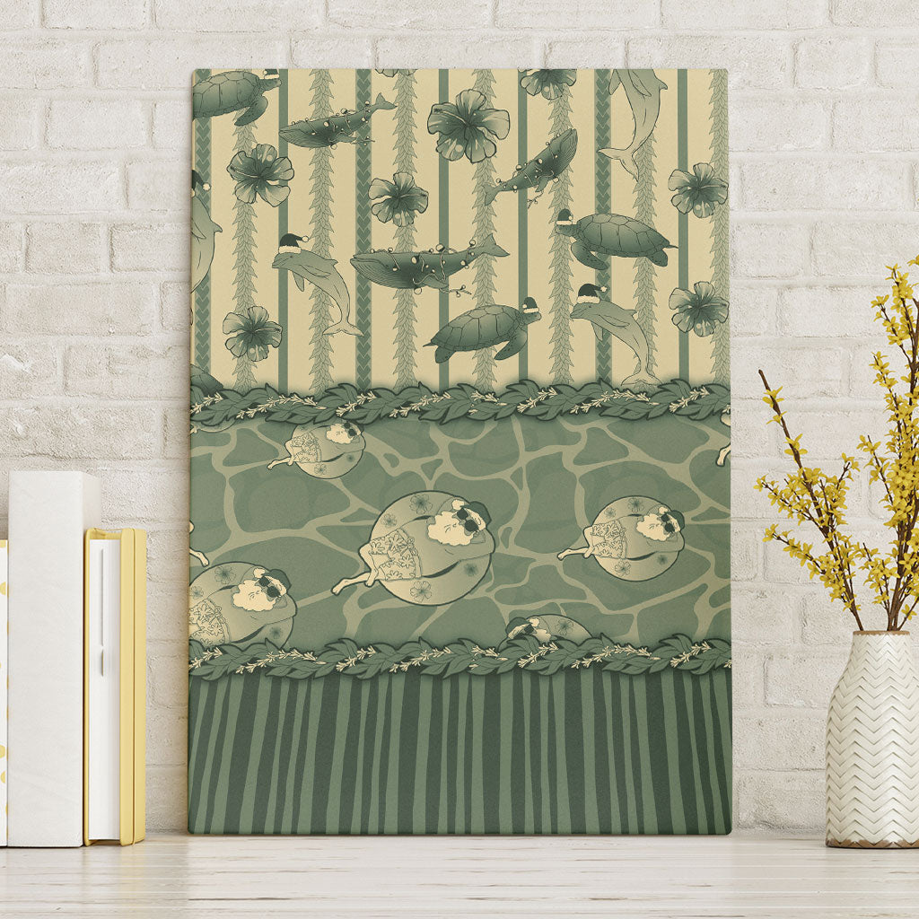 Hawaii Christmas In July Canvas Wall Art Olive Green Mele Kalikimaka Sea Animals DT05 Without Frame Green - Polynesian Pride