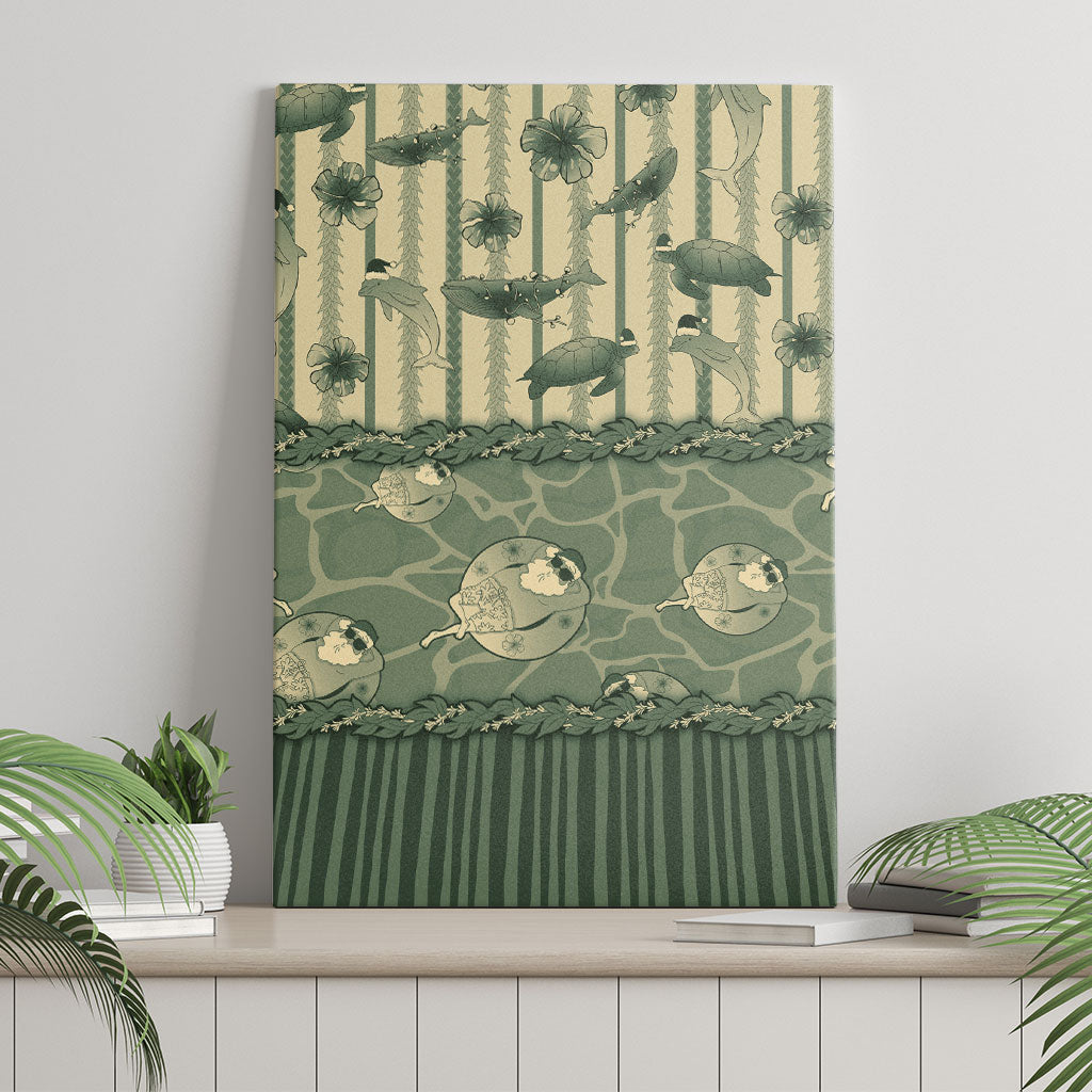 Hawaii Christmas In July Canvas Wall Art Olive Green Mele Kalikimaka Sea Animals DT05 - Polynesian Pride