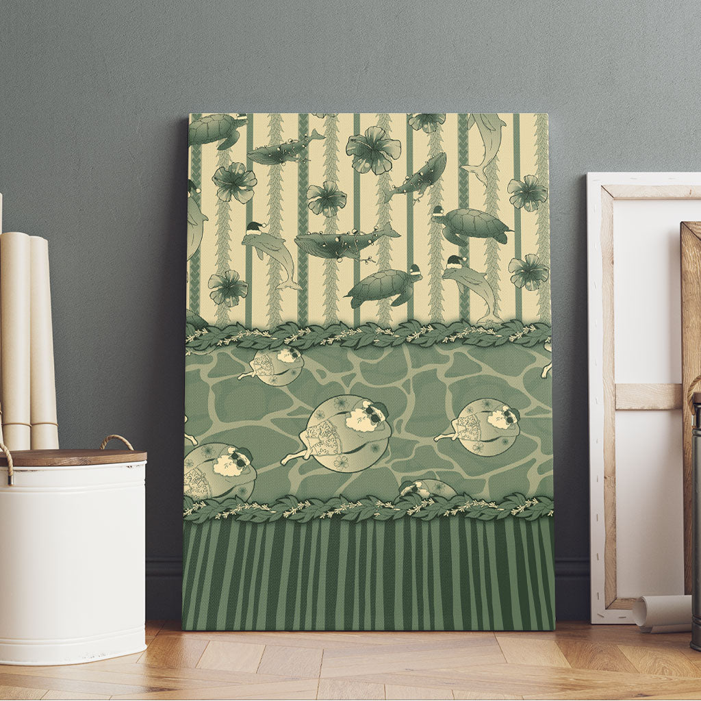 Hawaii Christmas In July Canvas Wall Art Olive Green Mele Kalikimaka Sea Animals DT05 - Polynesian Pride