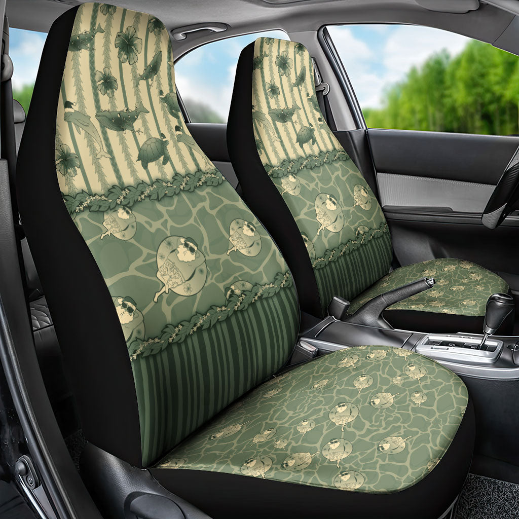 Hawaii Christmas In July Car Seat Cover Olive Green Mele Kalikimaka Sea Animals