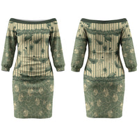 Hawaii Christmas In July Couples Matching Off The Shoulder Long Sleeve Dress and Long Sleeve Button Shirt Olive Green Mele Kalikimaka Sea Animals DT05 - Polynesian Pride