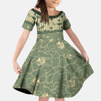 Hawaii Christmas In July Family Matching Long Sleeve Bodycon Dress and Hawaiian Shirt Olive Green Mele Kalikimaka Sea Animals DT05 Daughter's Dress Green - Polynesian Pride