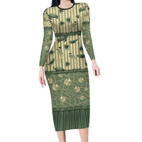 Hawaii Christmas In July Family Matching Long Sleeve Bodycon Dress and Hawaiian Shirt Olive Green Mele Kalikimaka Sea Animals DT05 Mom's Dress Green - Polynesian Pride