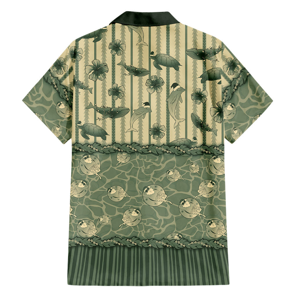 Hawaii Christmas In July Family Matching Mermaid Dress and Hawaiian Shirt Olive Green Mele Kalikimaka Sea Animals DT05 - Polynesian Pride