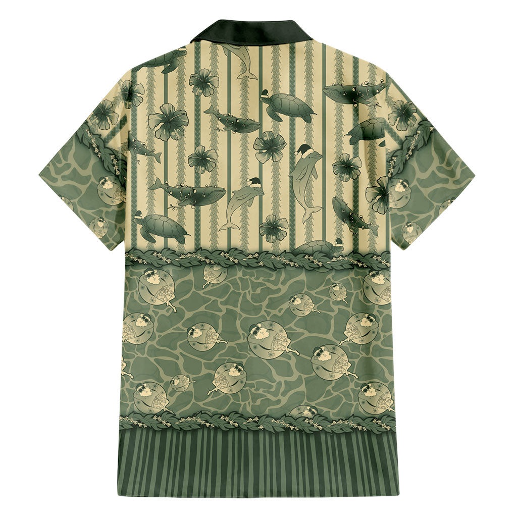 Hawaii Christmas In July Family Matching Off Shoulder Maxi Dress and Hawaiian Shirt Olive Green Mele Kalikimaka Sea Animals DT05 - Polynesian Pride