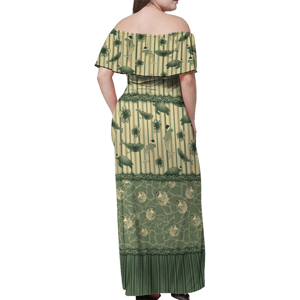 Hawaii Christmas In July Family Matching Off Shoulder Maxi Dress and Hawaiian Shirt Olive Green Mele Kalikimaka Sea Animals DT05 - Polynesian Pride