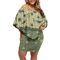 Hawaii Christmas In July Family Matching Off Shoulder Short Dress and Hawaiian Shirt Olive Green Mele Kalikimaka Sea Animals DT05 Mom's Dress Green - Polynesian Pride