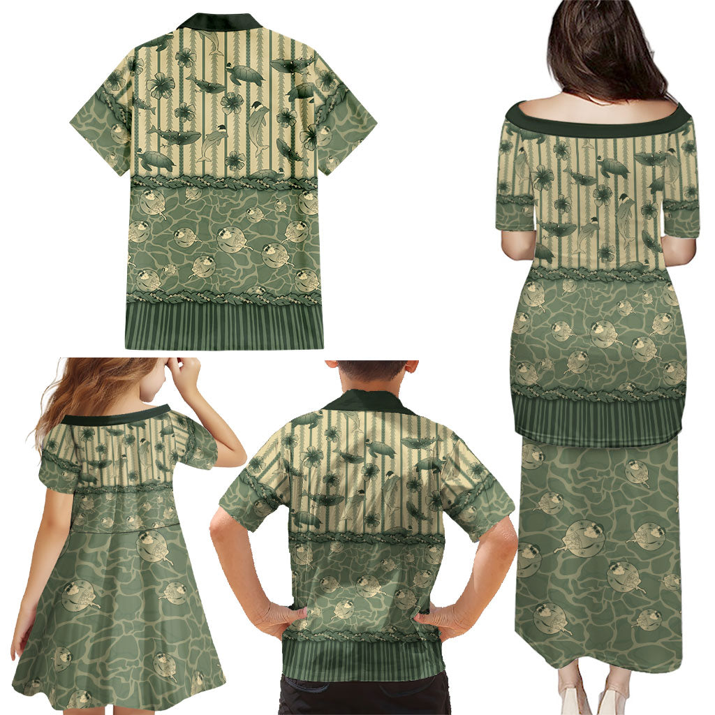 Hawaii Christmas In July Family Matching Puletasi and Hawaiian Shirt Olive Green Mele Kalikimaka Sea Animals DT05 - Polynesian Pride