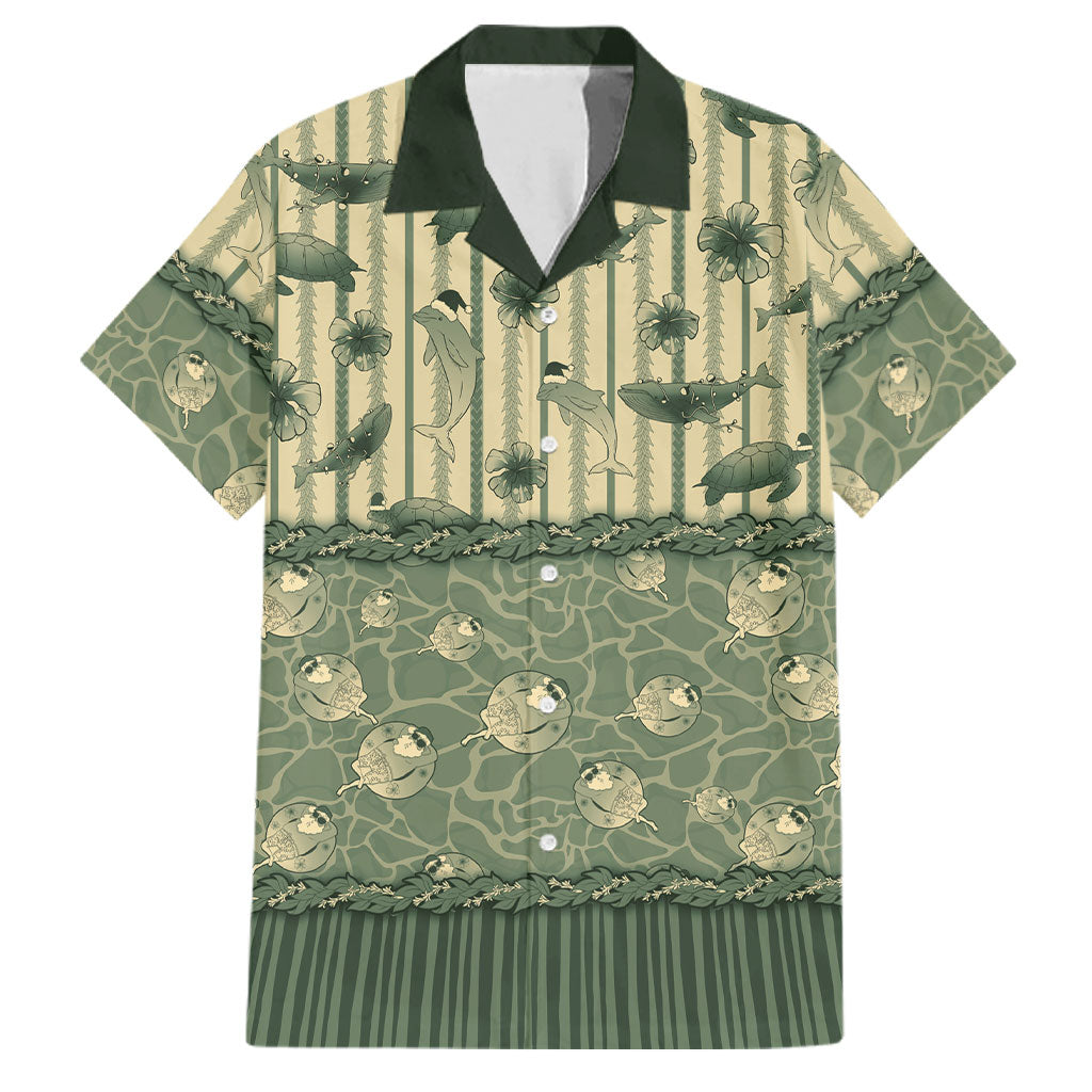 Hawaii Christmas In July Family Matching Puletasi and Hawaiian Shirt Olive Green Mele Kalikimaka Sea Animals DT05 Dad's Shirt - Short Sleeve Green - Polynesian Pride