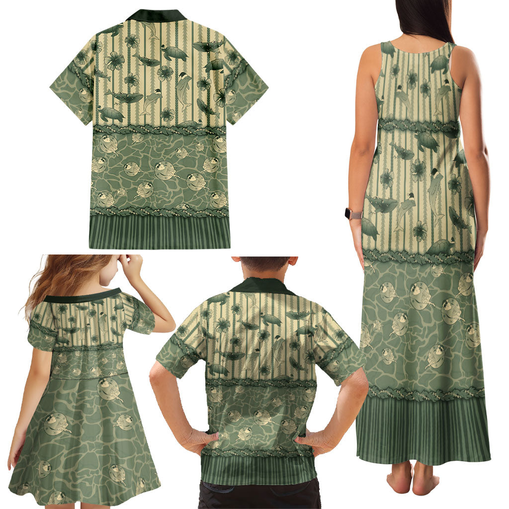 Hawaii Christmas In July Family Matching Tank Maxi Dress and Hawaiian Shirt Olive Green Mele Kalikimaka Sea Animals DT05 - Polynesian Pride