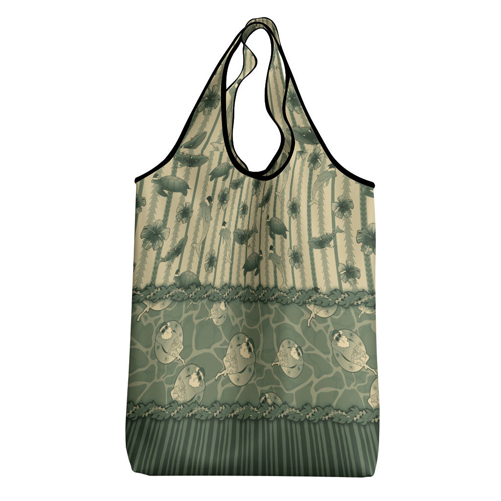Hawaii Christmas In July Grocery Bag Olive Green Mele Kalikimaka Sea Animals