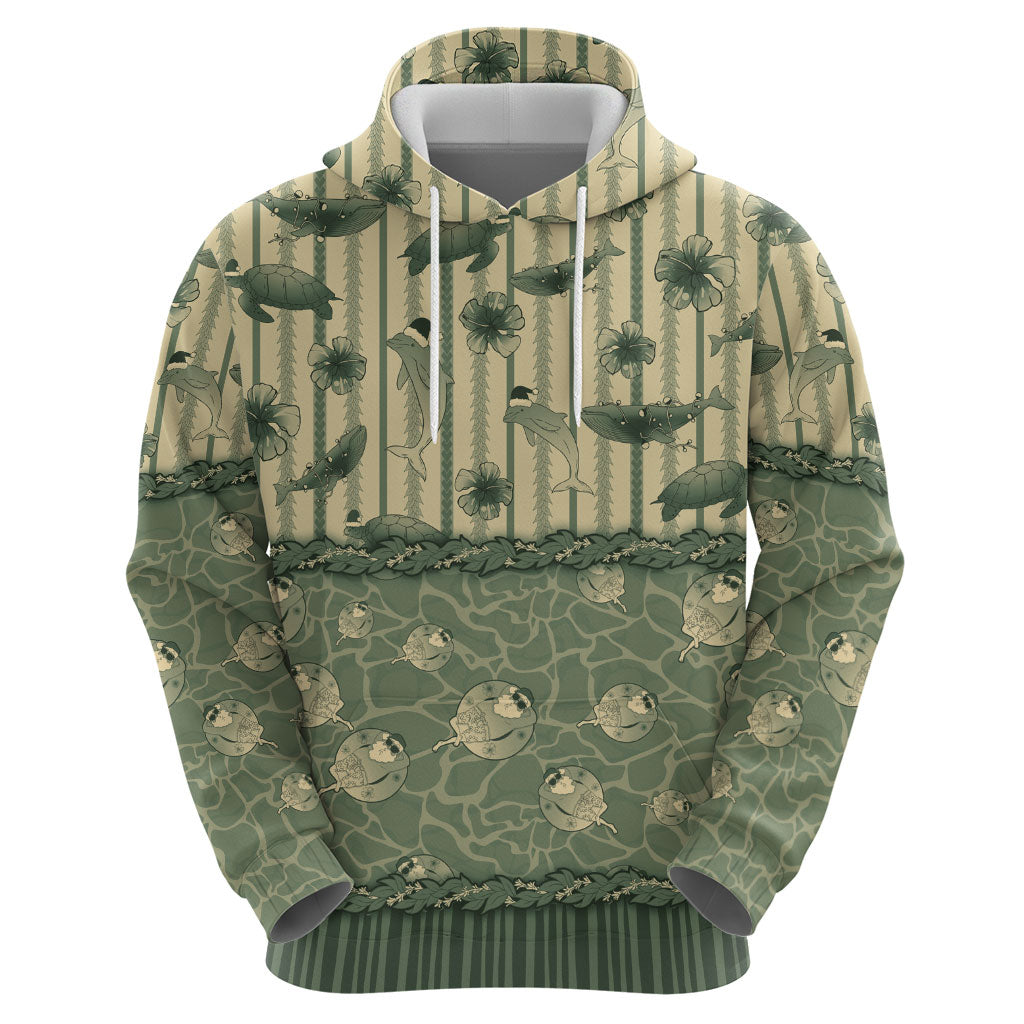 Hawaii Christmas In July Hoodie Olive Green Mele Kalikimaka Sea Animals