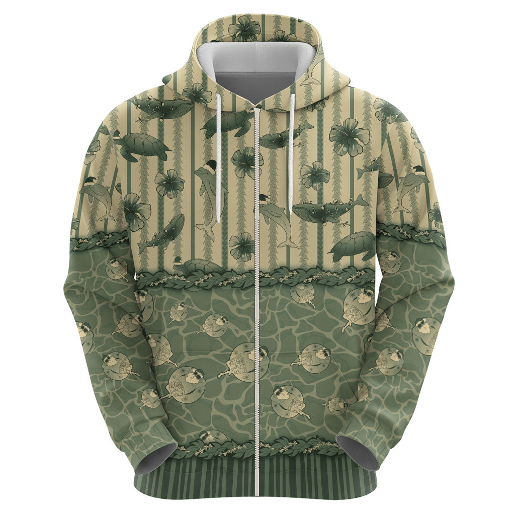 Hawaii Christmas In July Hoodie Olive Green Mele Kalikimaka Sea Animals
