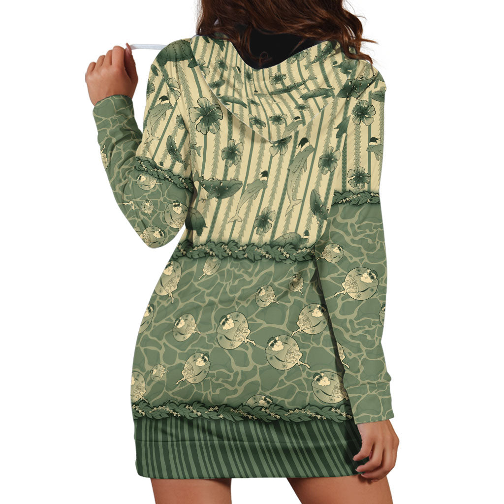 Hawaii Christmas In July Hoodie Dress Olive Green Mele Kalikimaka Sea Animals DT05 - Polynesian Pride