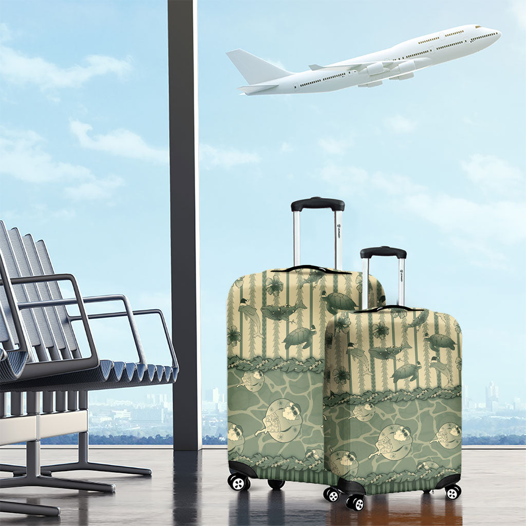 Hawaii Christmas In July Luggage Cover Olive Green Mele Kalikimaka Sea Animals