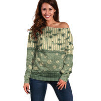 Hawaii Christmas In July Off Shoulder Sweater Olive Green Mele Kalikimaka Sea Animals DT05 Women Green - Polynesian Pride