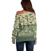 Hawaii Christmas In July Off Shoulder Sweater Olive Green Mele Kalikimaka Sea Animals DT05 - Polynesian Pride