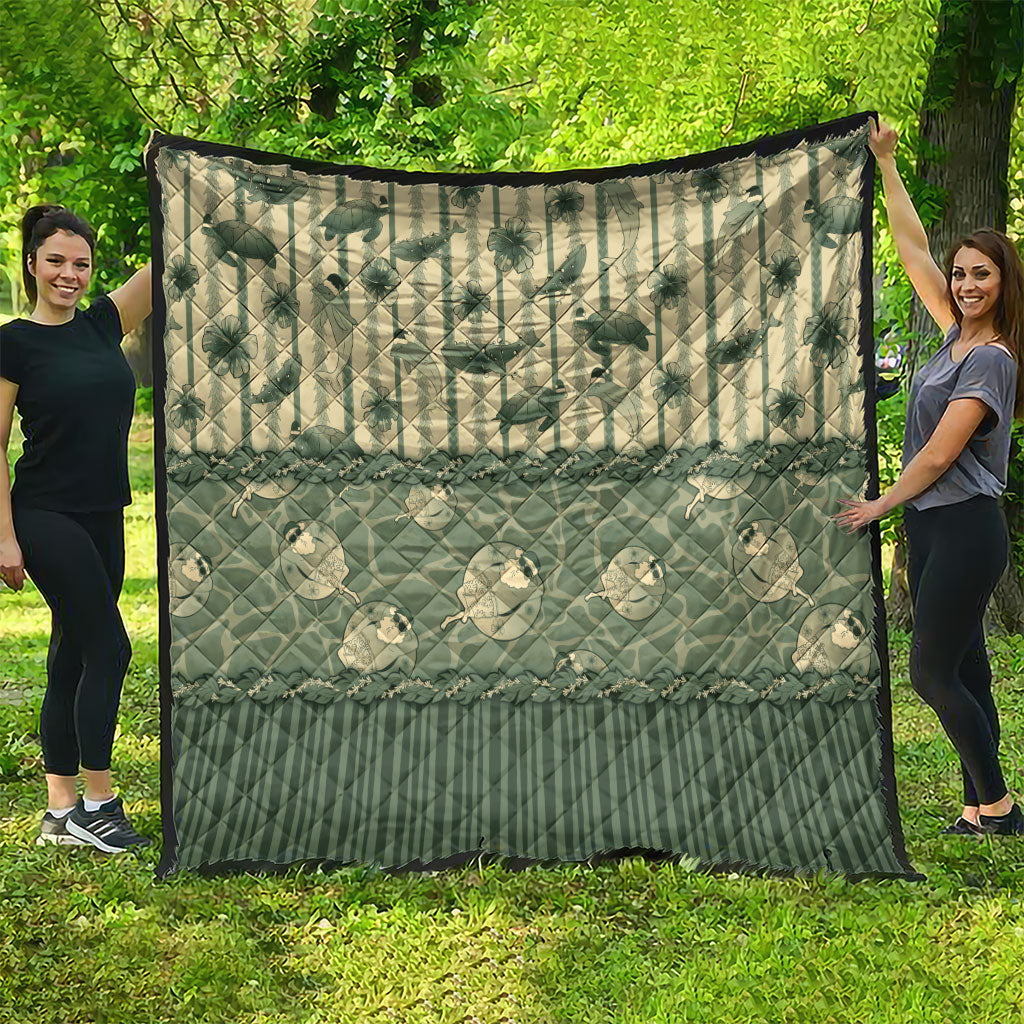 Hawaii Christmas In July Quilt Olive Green Mele Kalikimaka Sea Animals DT05 - Polynesian Pride