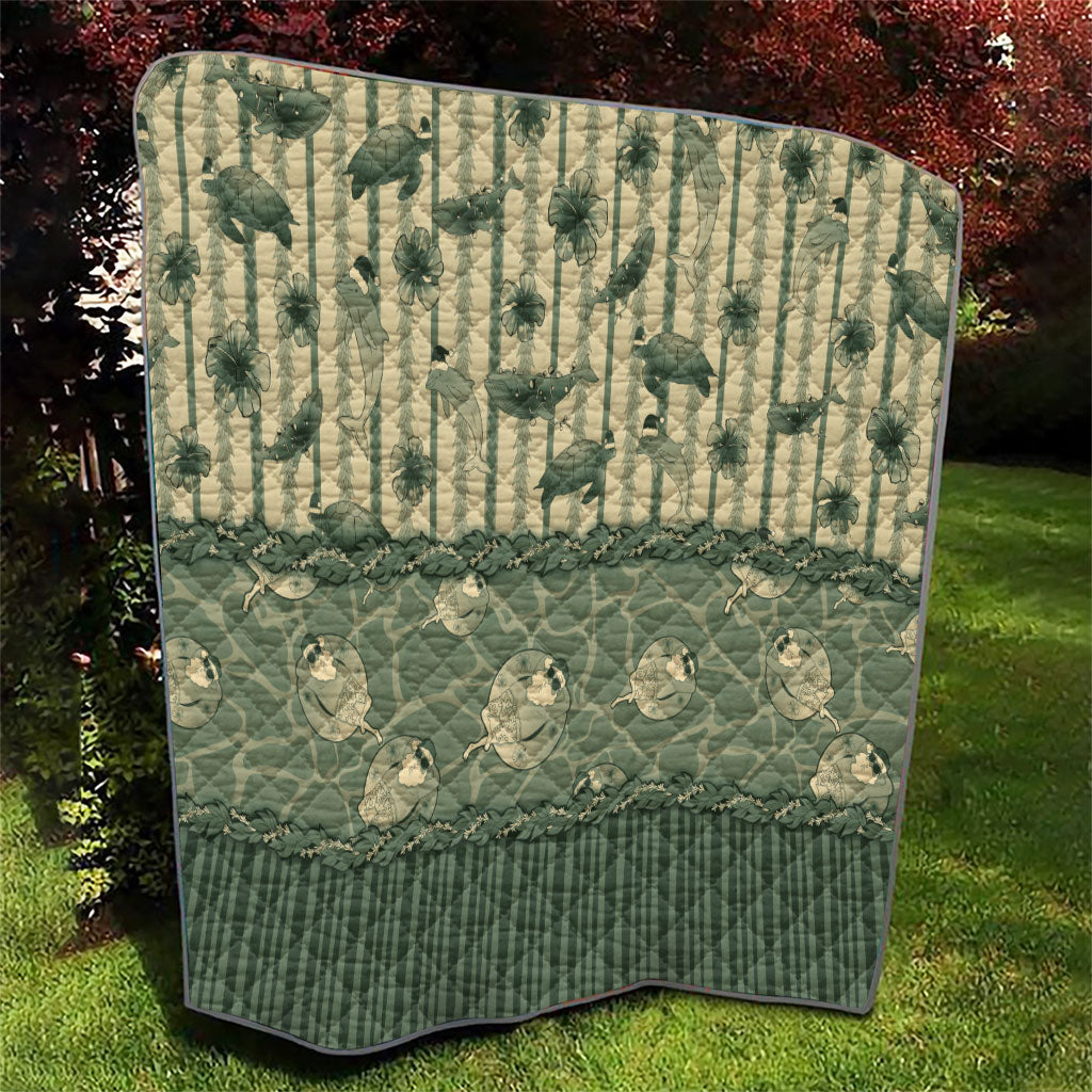Hawaii Christmas In July Quilt Olive Green Mele Kalikimaka Sea Animals DT05 - Polynesian Pride