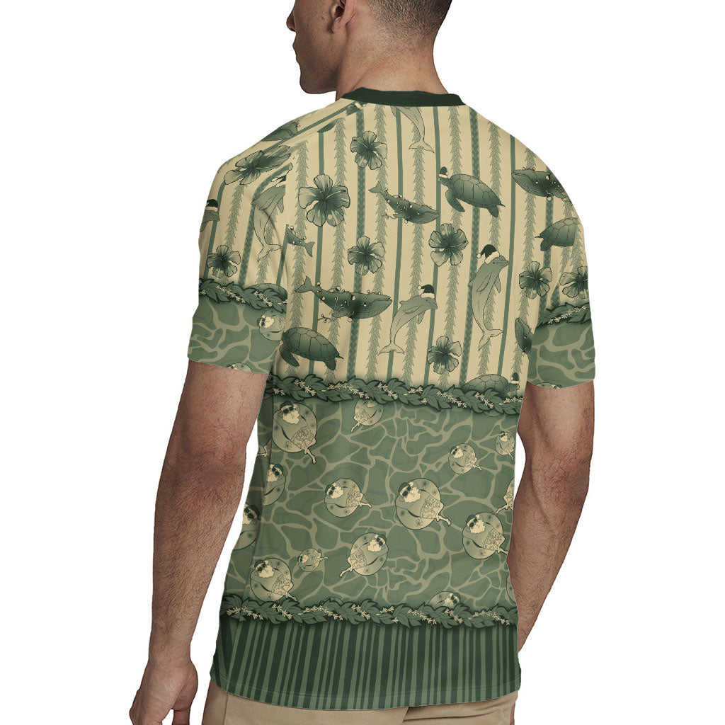 Hawaii Christmas In July Rugby Jersey Olive Green Mele Kalikimaka Sea Animals