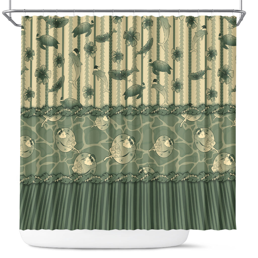 Hawaii Christmas In July Shower Curtain Olive Green Mele Kalikimaka Sea Animals