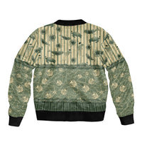 Hawaii Christmas In July Sleeve Zip Bomber Jacket Olive Green Mele Kalikimaka Sea Animals DT05 - Polynesian Pride