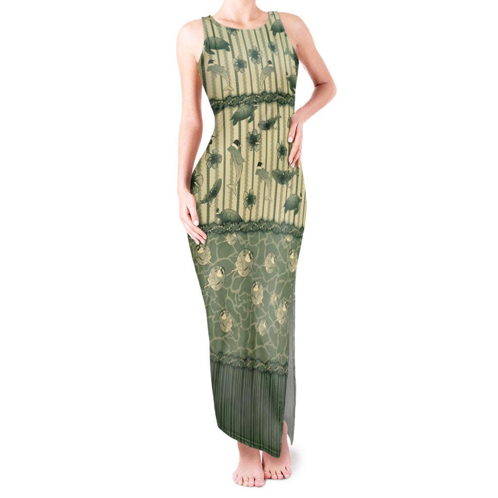 Hawaii Christmas In July Tank Maxi Dress Olive Green Mele Kalikimaka Sea Animals
