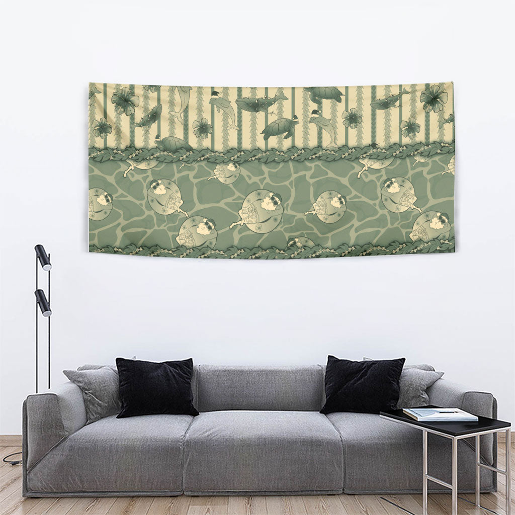 Hawaii Christmas In July Tapestry Olive Green Mele Kalikimaka Sea Animals
