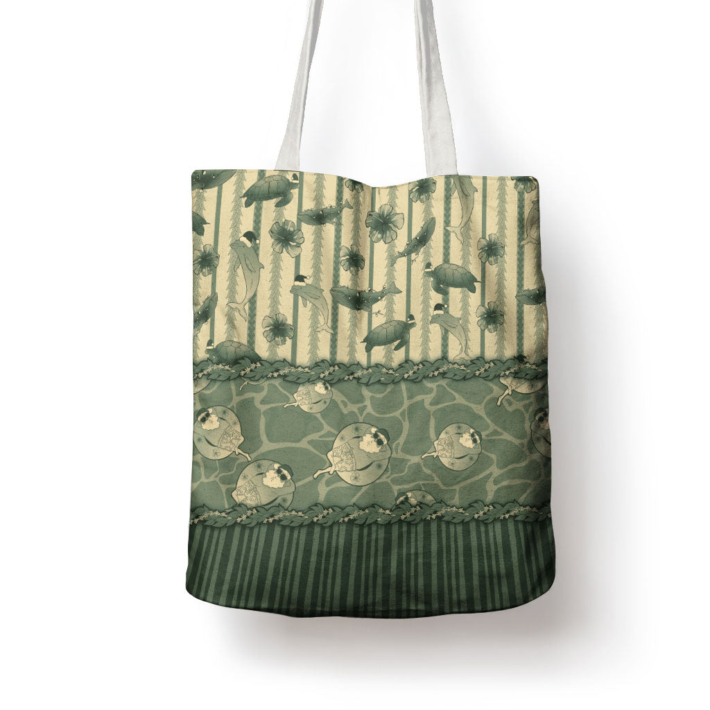 Hawaii Christmas In July Tote Bag Olive Green Mele Kalikimaka Sea Animals DT05 - Polynesian Pride