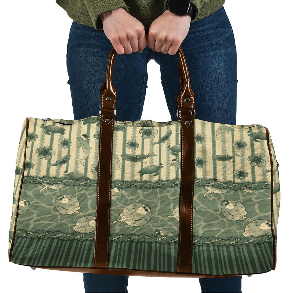 Hawaii Christmas In July Travel Bag Olive Green Mele Kalikimaka Sea Animals