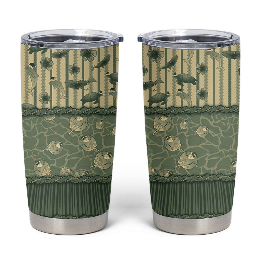 Hawaii Christmas In July Tumbler Cup Olive Green Mele Kalikimaka Sea Animals