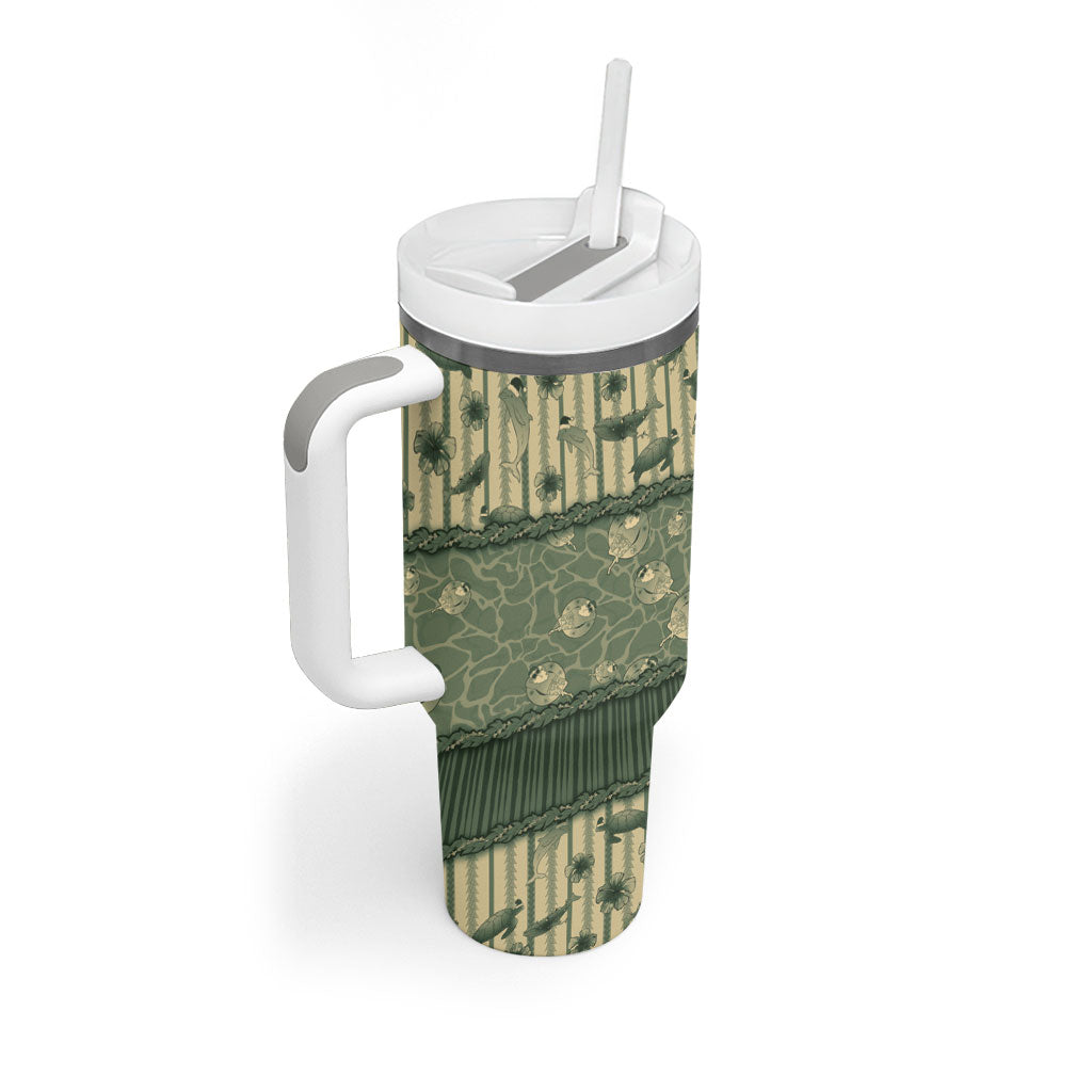 Hawaii Christmas In July Tumbler With Handle Olive Green Mele Kalikimaka Sea Animals