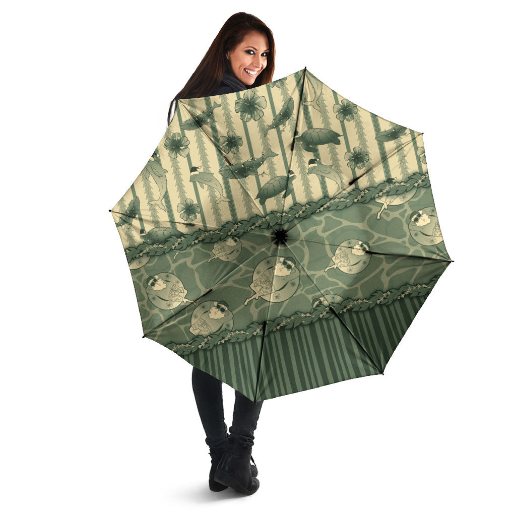 Hawaii Christmas In July Umbrella Olive Green Mele Kalikimaka Sea Animals DT05 - Polynesian Pride
