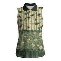 Hawaii Christmas In July Women Sleeveless Polo Shirt Olive Green Mele Kalikimaka Sea Animals DT05 Female Green - Polynesian Pride