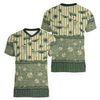 Hawaii Christmas In July Women V-Neck T-Shirt Olive Green Mele Kalikimaka Sea Animals DT05 - Polynesian Pride