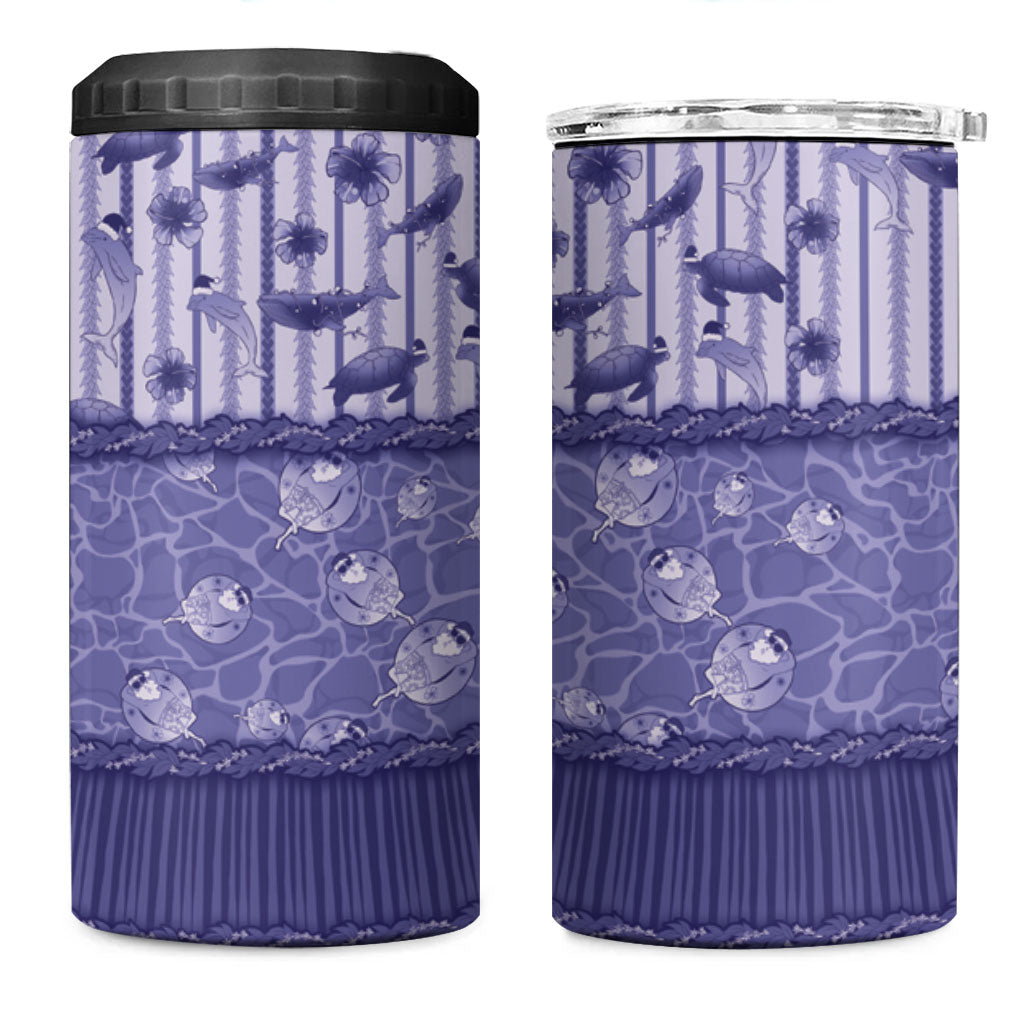 Hawaii Christmas In July 4 in 1 Can Cooler Tumbler Amethyst Purple Mele Kalikimaka Sea Animals DT05 One Size: 16 oz Purple - Polynesian Pride