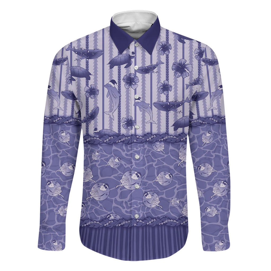 Hawaii Christmas In July Family Matching Off The Shoulder Long Sleeve Dress and Hawaiian Shirt Amethyst Purple Mele Kalikimaka Sea Animals DT05 Dad's Shirt - Long Sleeve Purple - Polynesian Pride