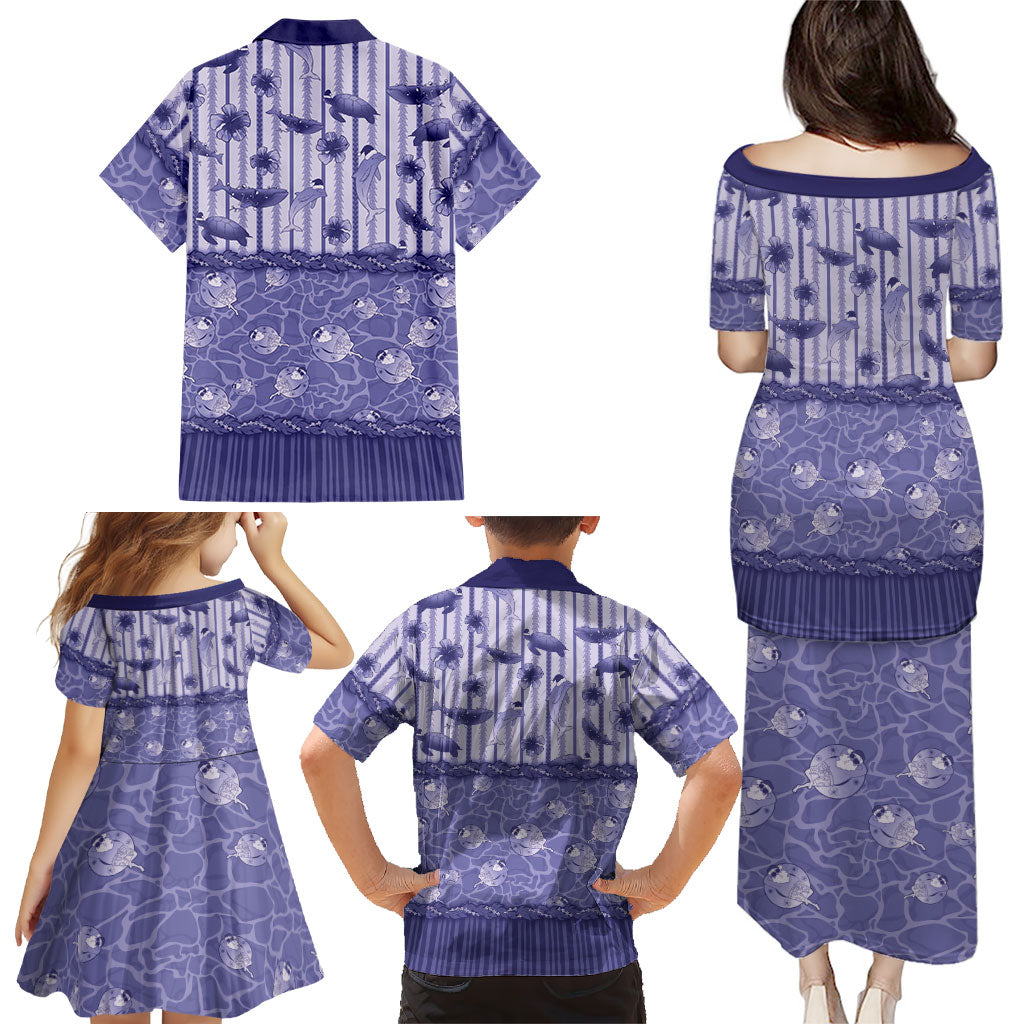 Hawaii Christmas In July Family Matching Puletasi and Hawaiian Shirt Amethyst Purple Mele Kalikimaka Sea Animals DT05 - Polynesian Pride