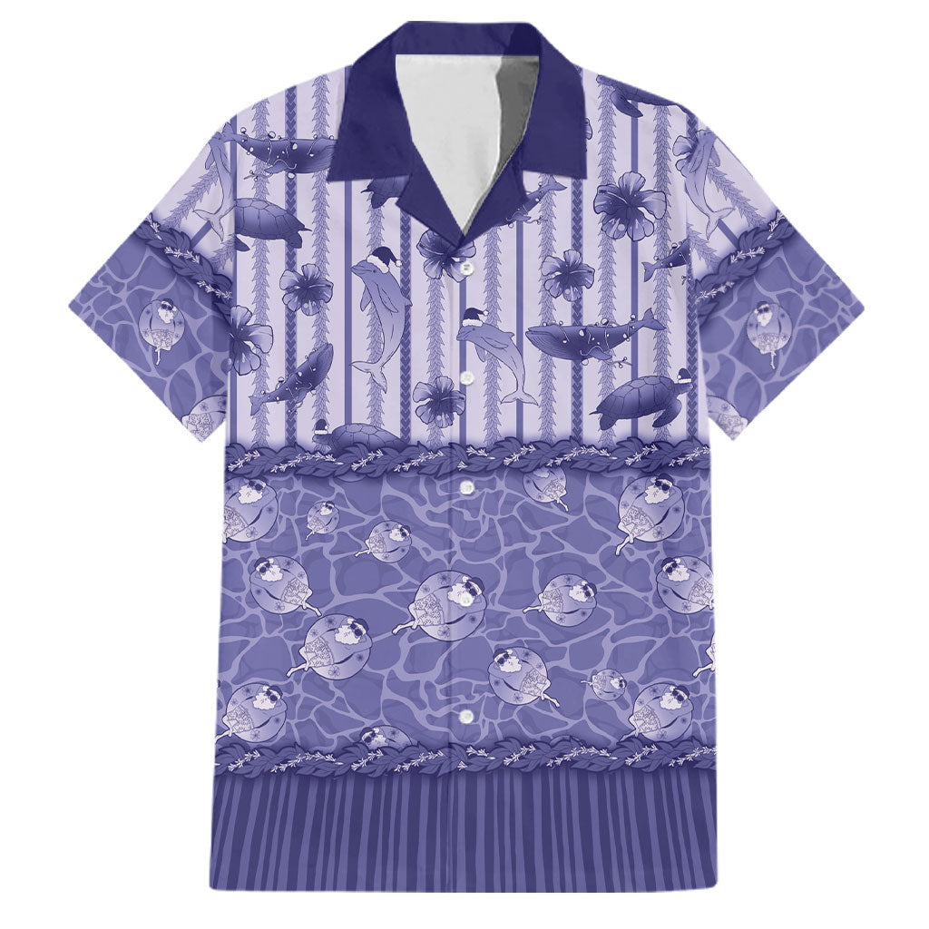 Hawaii Christmas In July Family Matching Puletasi and Hawaiian Shirt Amethyst Purple Mele Kalikimaka Sea Animals DT05 Dad's Shirt - Short Sleeve Purple - Polynesian Pride