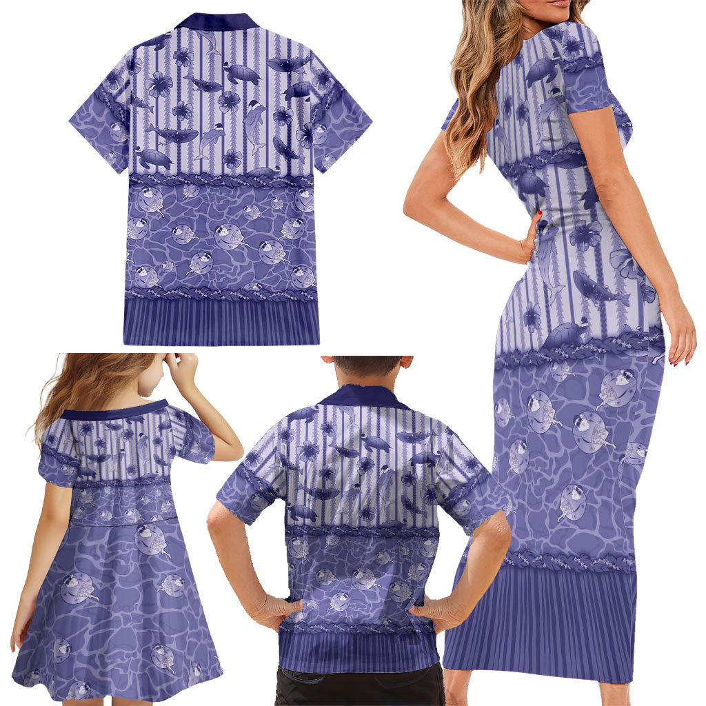 Hawaii Christmas In July Family Matching Short Sleeve Bodycon Dress and Hawaiian Shirt Amethyst Purple Mele Kalikimaka Sea Animals DT05 - Polynesian Pride