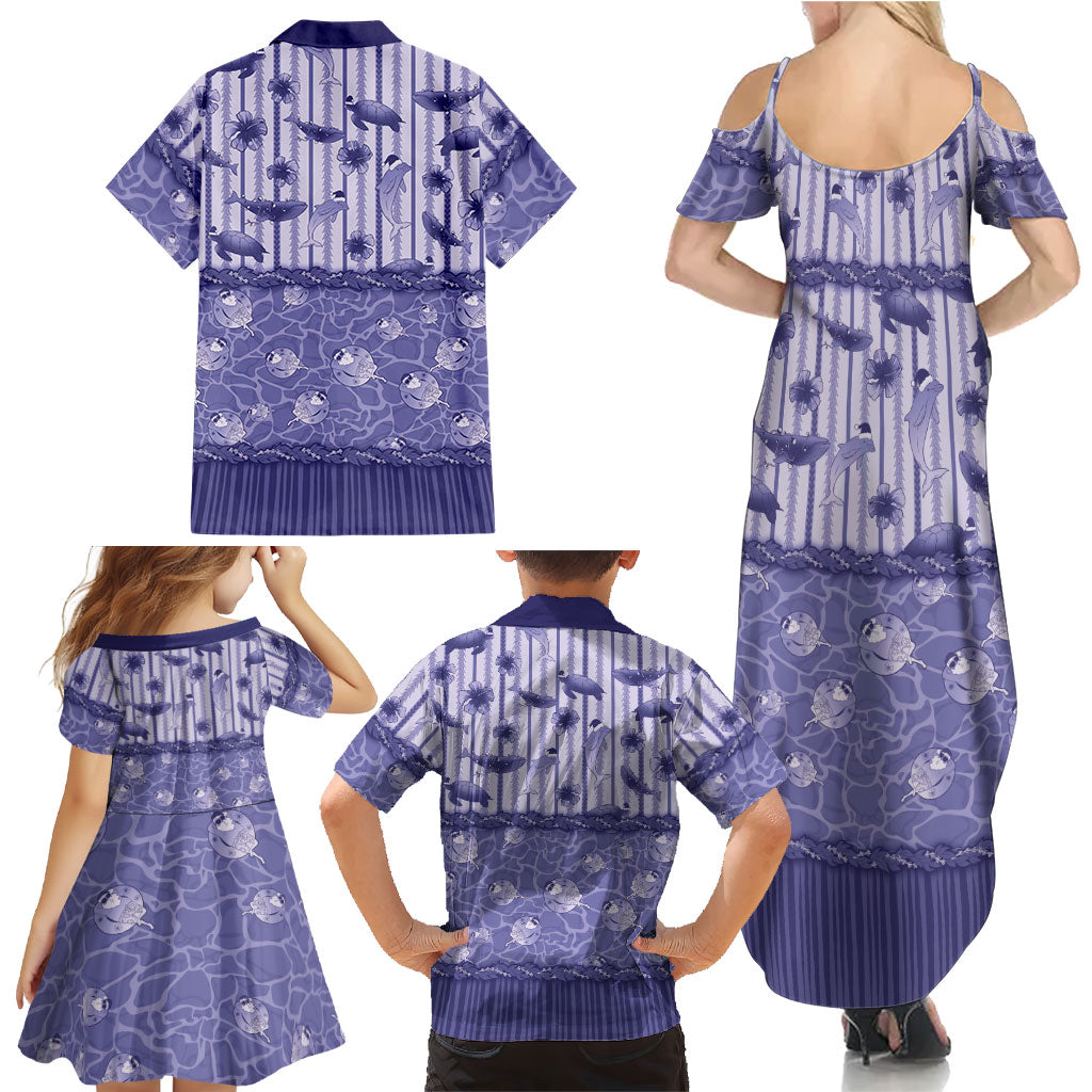 Hawaii Christmas In July Family Matching Summer Maxi Dress and Hawaiian Shirt Amethyst Purple Mele Kalikimaka Sea Animals DT05 - Polynesian Pride