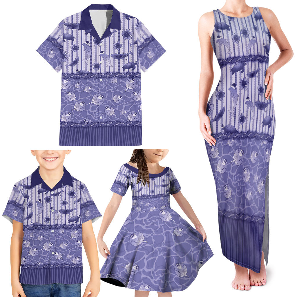 Hawaii Christmas In July Family Matching Tank Maxi Dress and Hawaiian Shirt Amethyst Purple Mele Kalikimaka Sea Animals DT05 - Polynesian Pride