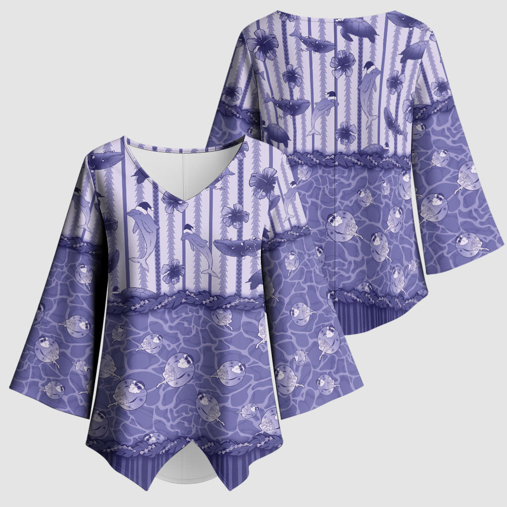 Hawaii Christmas In July Kimono Sleeve Blouse Amethyst Purple Mele Kalikimaka Sea Animals