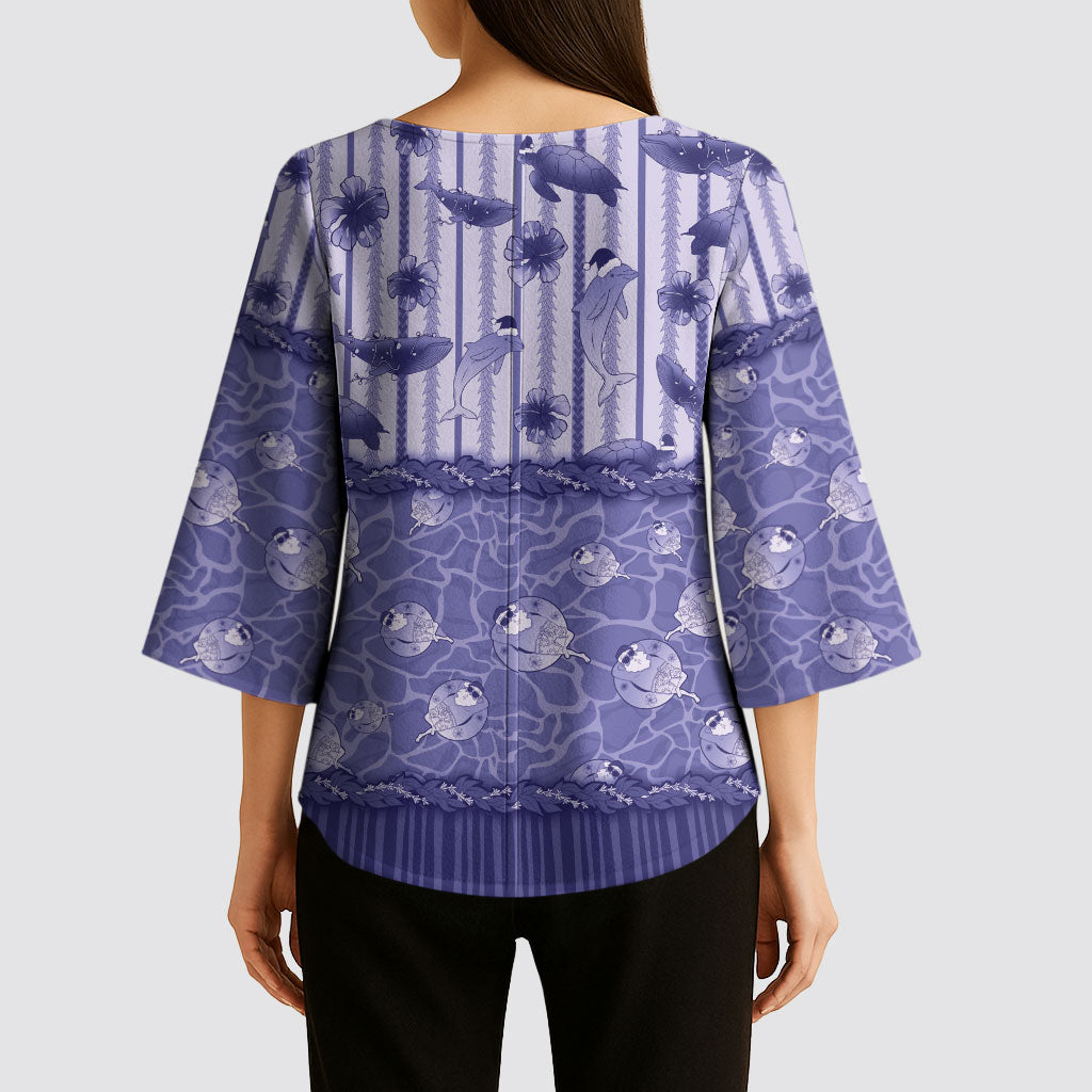 Hawaii Christmas In July Kimono Sleeve Blouse Amethyst Purple Mele Kalikimaka Sea Animals