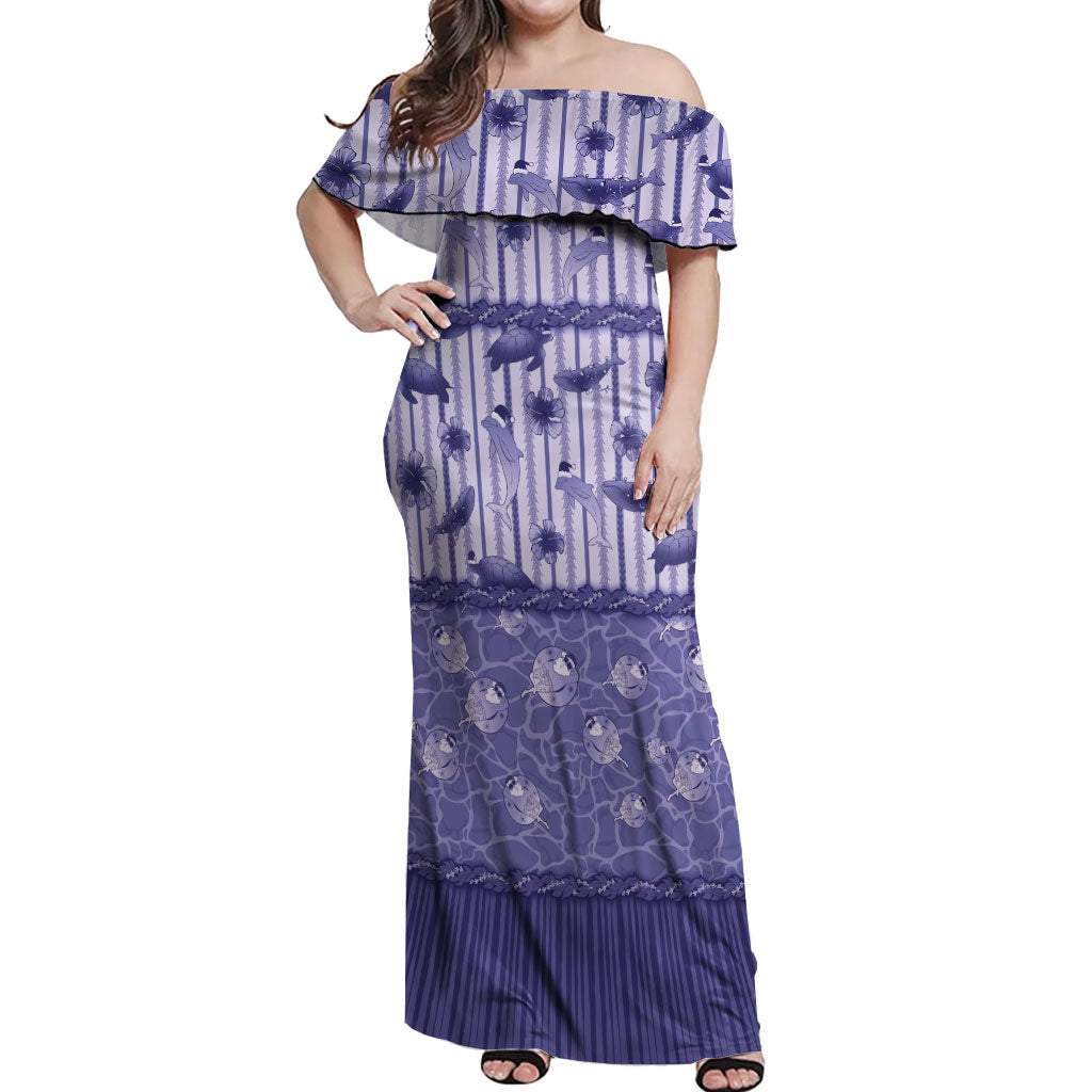 Hawaii Christmas In July Off Shoulder Maxi Dress Amethyst Purple Mele Kalikimaka Sea Animals